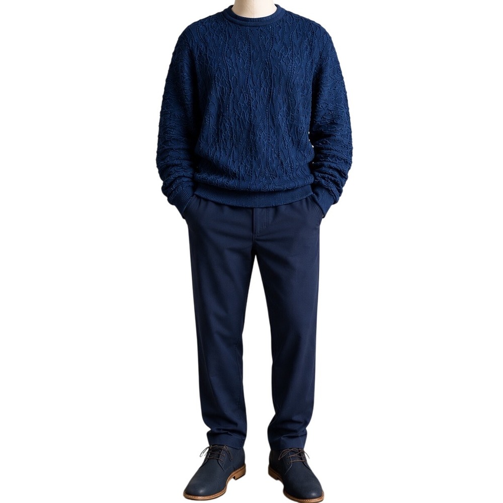 Coogi Men Sweater 100% Mercerised Cotton 3X Blue 3D Textured Knit Basics